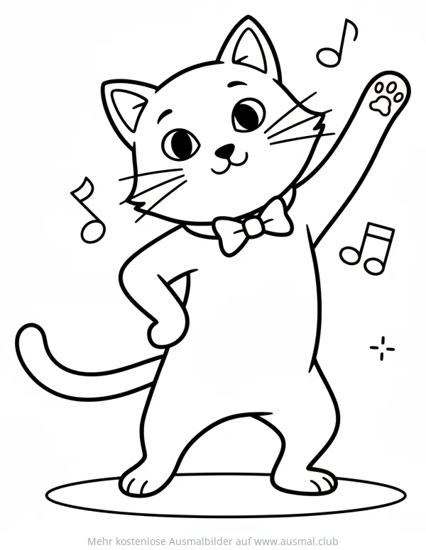 Tanzende Katze mit Fliege Ausmalbild