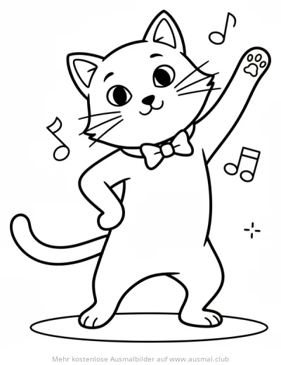 Tanzende Katze mit Fliege Ausmalbild