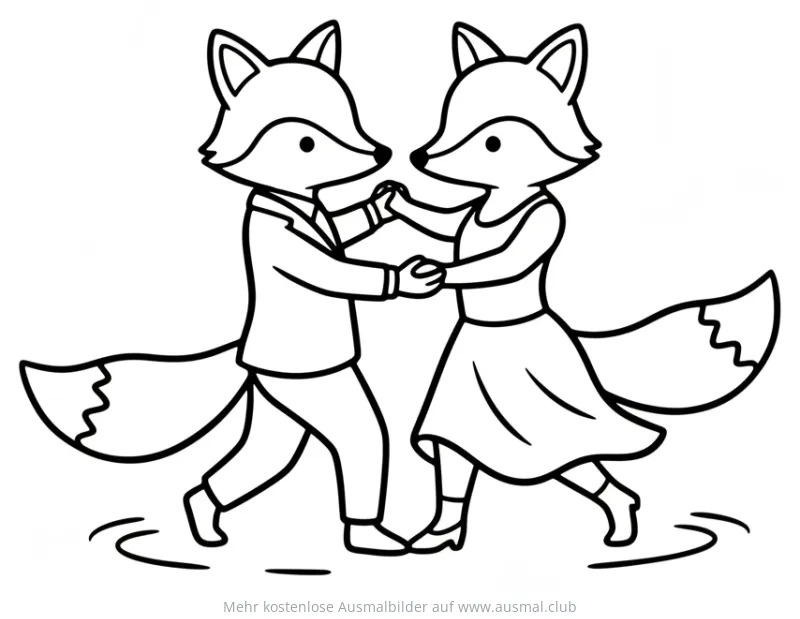 Tanzendes Fuchs Paar Ausmalbild im Tango Stil