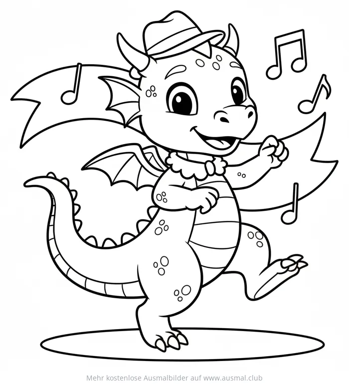 Tanzender Drache mit Hut Ausmalbild