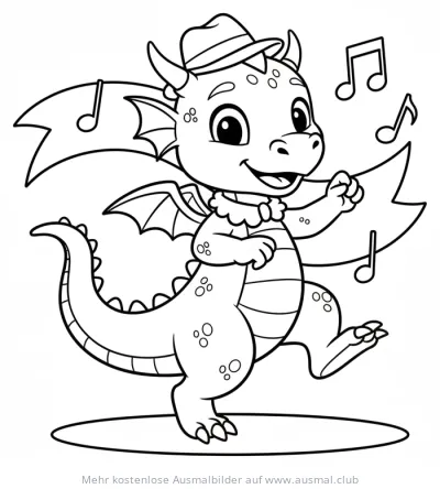 Tanzender Drache mit Hut Ausmalbild
