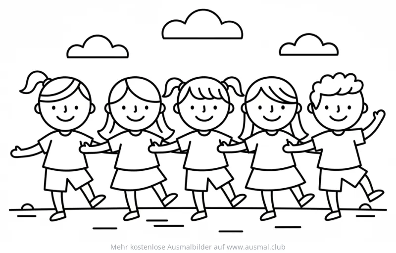 Conga tanzende Kinder Ausmalbild