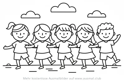 Conga tanzende Kinder Ausmalbild