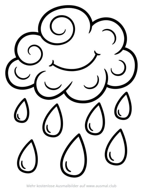 Lächelnde Wolke mit Regentropfen Ausmalbild