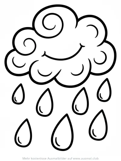Lächelnde Wolke mit Regentropfen Ausmalbild