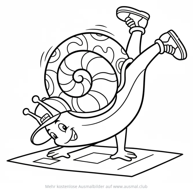 Schnecke mit Cap beim Breakdance Ausmalbild