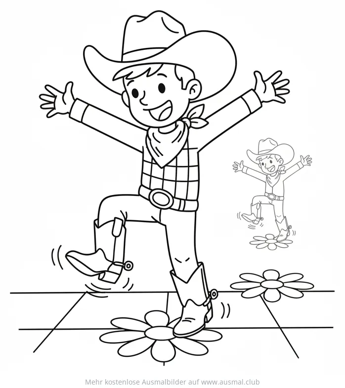 Tanzender Cowboy auf Blumen Ausmalbild