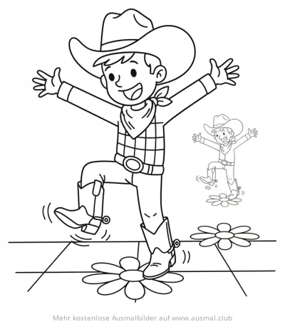 Tanzender Cowboy auf Blumen Ausmalbild