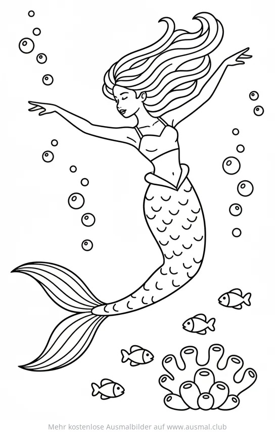 Meerjungfrau tanzt im Ozean Ausmalbild