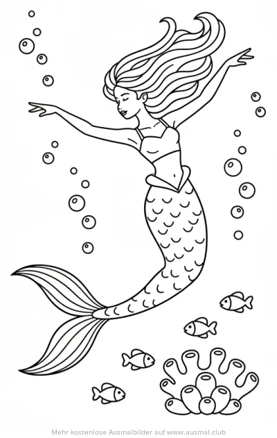 Meerjungfrau tanzt im Ozean Ausmalbild