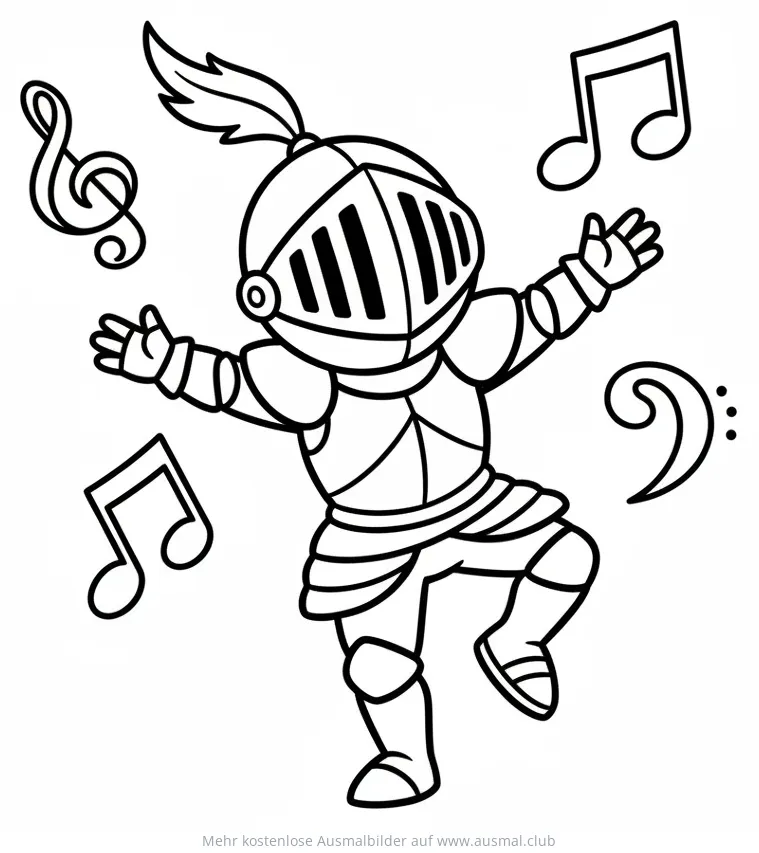 Tanzender Ritter in Rüstung mit Noten Ausmalbild