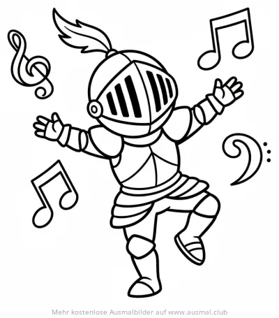 Tanzender Ritter in Rüstung mit Noten Ausmalbild