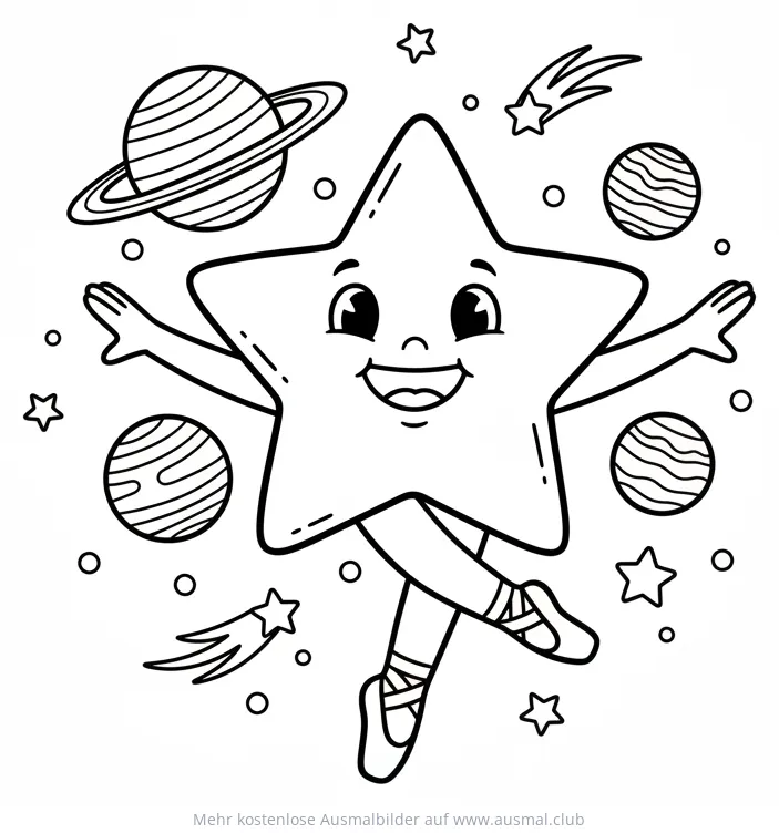 Stern tanzt als Ballerina im Weltall Ausmalbild
