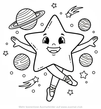 Stern tanzt als Ballerina im Weltall Ausmalbild