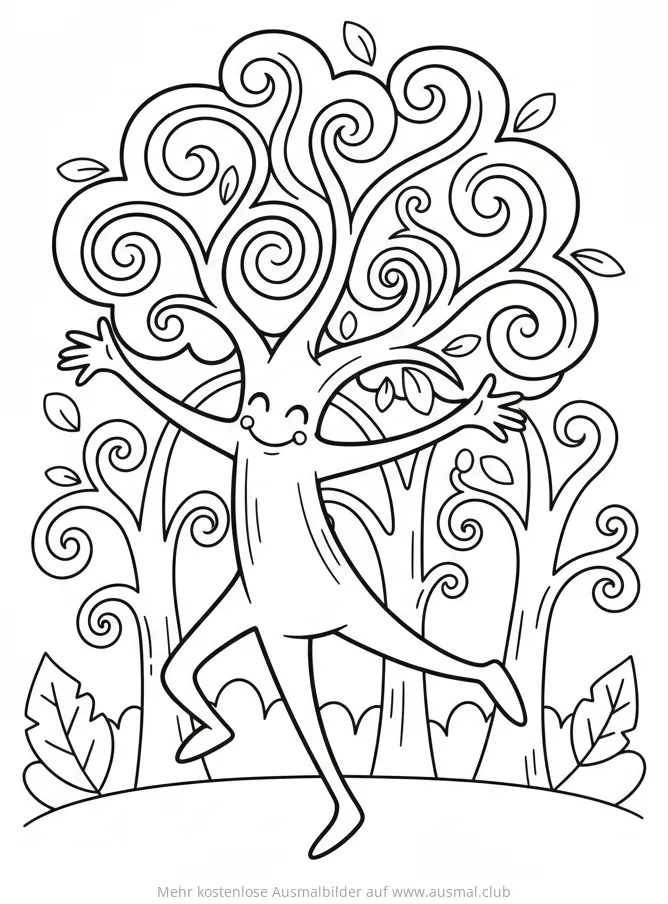 Tanzender Baum Ausmalbild im Wald