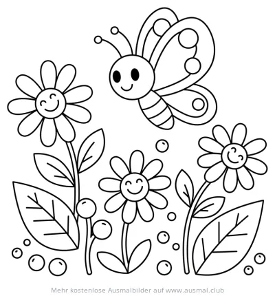 Schmetterling und Blumen Ausmalbild