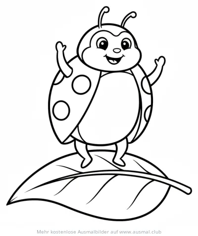 Freundlicher Käfer auf einem Blatt Ausmalbild