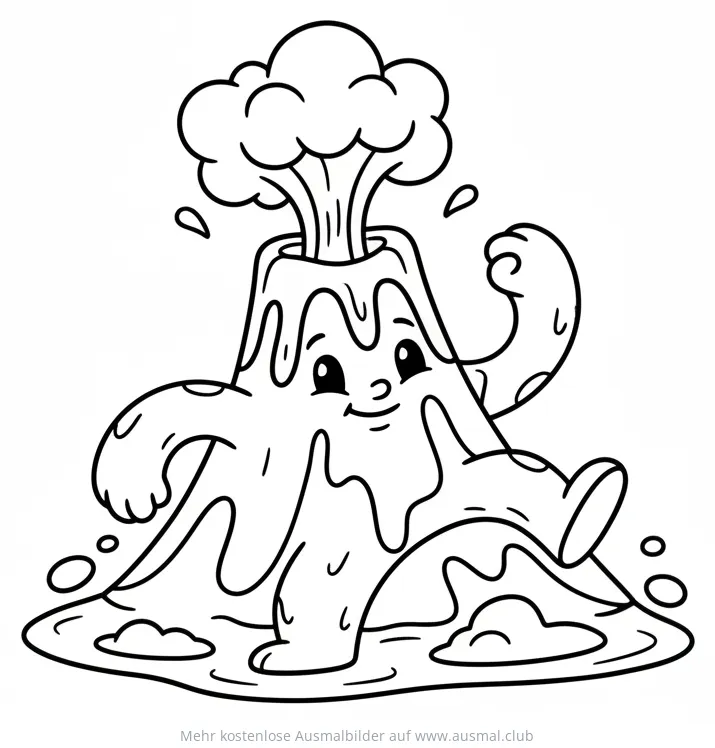 Tanzender Vulkan mit Gesichtsausdruck Ausmalbild