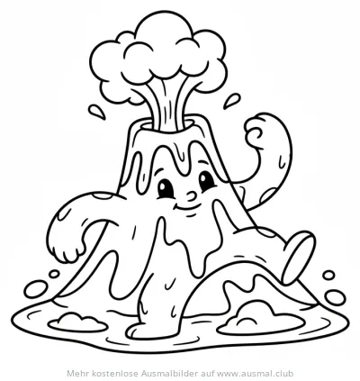 Tanzender Vulkan mit Gesichtsausdruck Ausmalbild