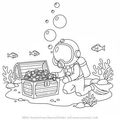 Taucher findet Schatzkiste voller Gold und Diamanten Ausmalbild