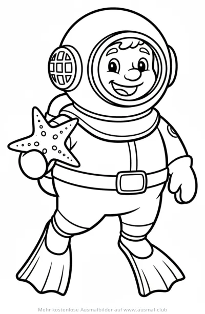 Freundlicher Taucher mit Seestern Ausmalbild