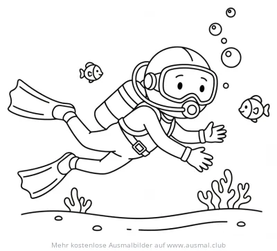 Entspannter Taucher mit Fischen im Meer Ausmalbild