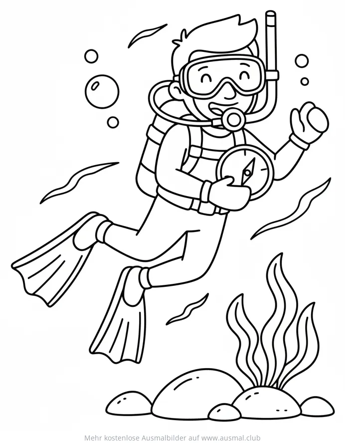 Taucher mit Kompass Ausmalbild