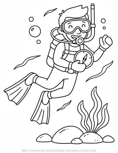 Taucher mit Kompass Ausmalbild