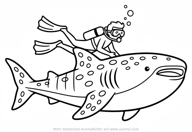 Taucher auf Walhai Ausmalbild
