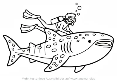 Taucher auf Walhai Ausmalbild