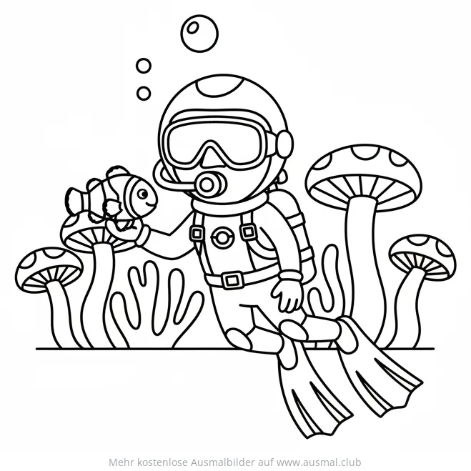 Taucher mit Anemonenfisch im Meer Ausmalbild