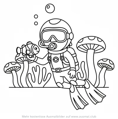 Taucher mit Anemonenfisch im Meer Ausmalbild