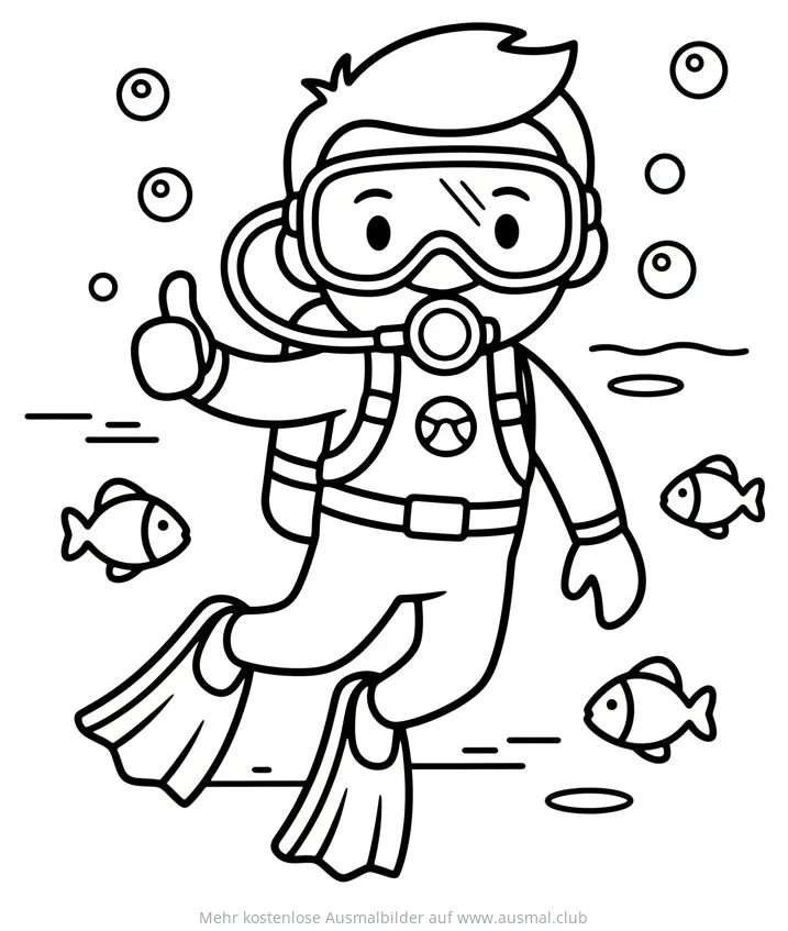 Taucher mit Daumen hoch unter Wasser Ausmalbild