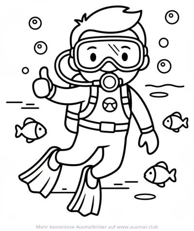 Taucher mit Daumen hoch unter Wasser Ausmalbild
