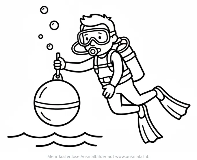 Taucher mit Boje im Wasser Ausmalbild