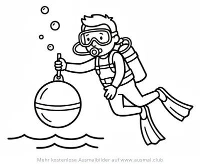 Taucher mit Boje im Wasser Ausmalbild