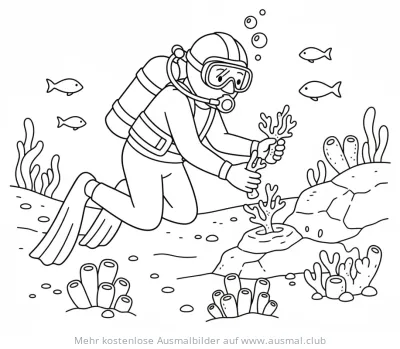 Taucher pflanzt Korallen Ausmalbild