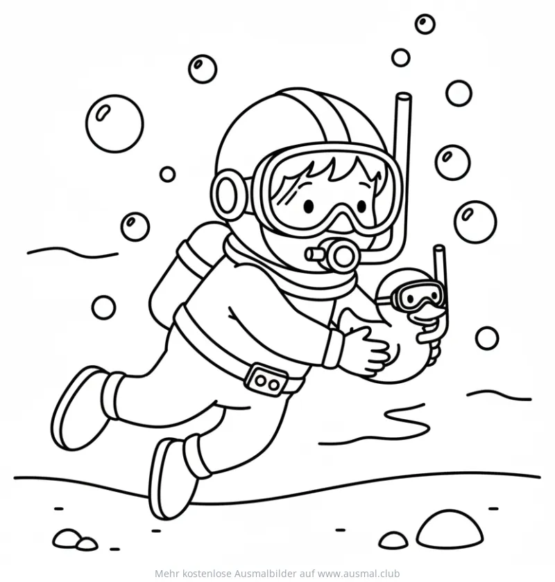 Taucher mit Ente Ausmalbild