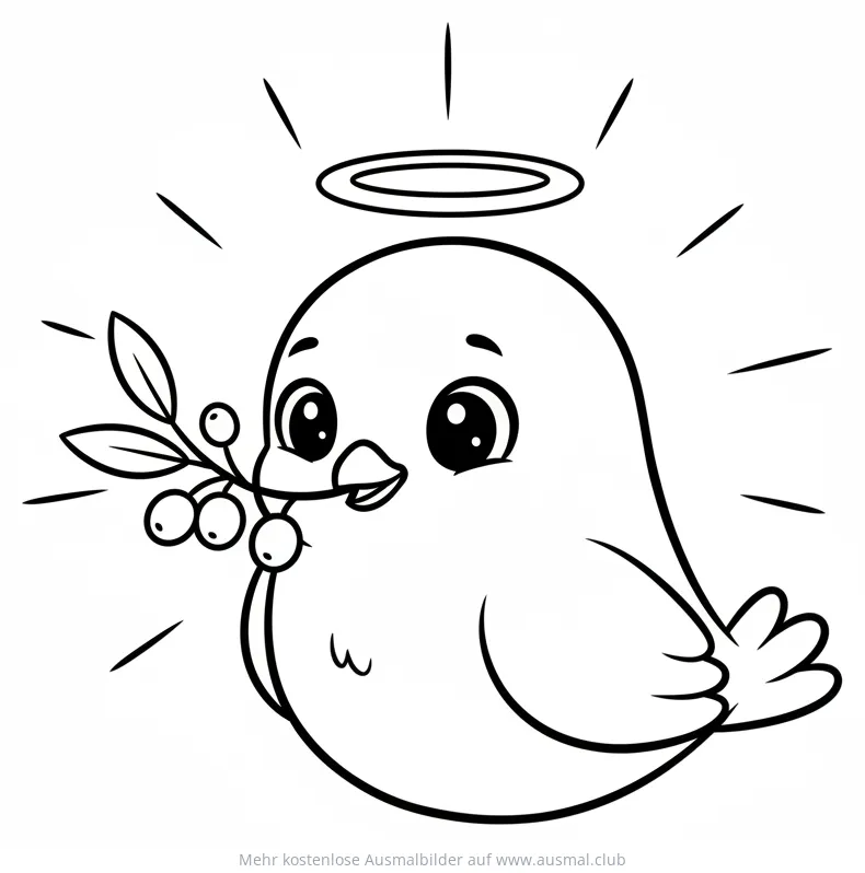 Taube mit Heiligenschein und Olivenzweig Ausmalbild