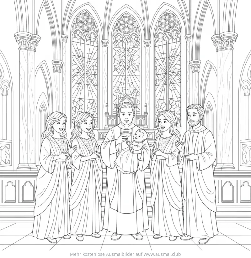 Priester mit Baby bei Taufe Ausmalbild