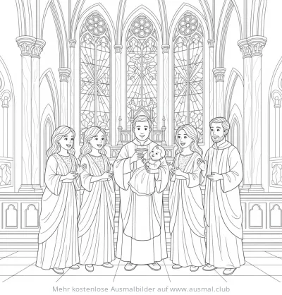 Priester mit Baby bei Taufe Ausmalbild