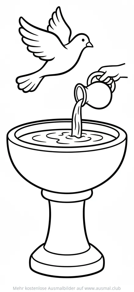 Taufbecken mit Taube Ausmalbild