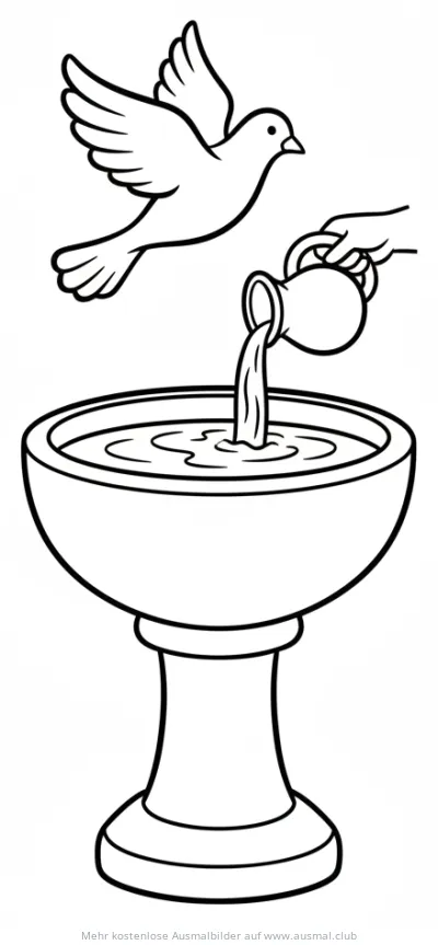 Taufbecken mit Taube Ausmalbild