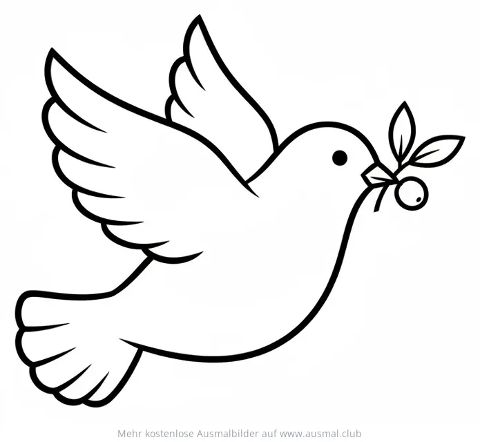 Fliegende Taube mit Olivenzweig im Schnabel Ausmalbild