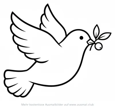 Fliegende Taube mit Olivenzweig im Schnabel Ausmalbild