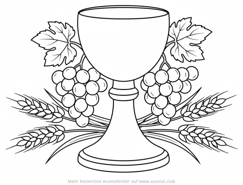 Kelch Ausmalbild mit Weintrauben und Ähren für Kommunion
