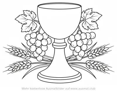 Kelch Ausmalbild mit Weintrauben und Ähren für Kommunion