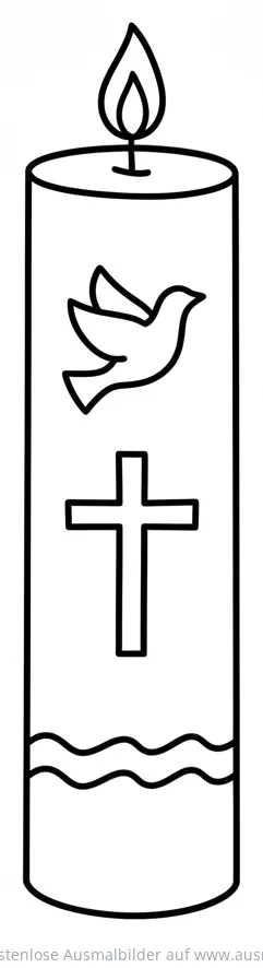 Taufkerze mit Taube und Kreuz Ausmalbild