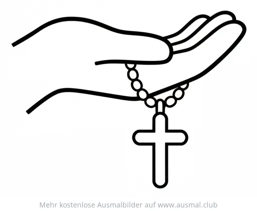 Hand hält Kreuz mit Kette Ausmalbild