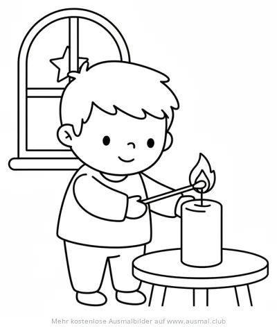 Junge zündet Kerze an Ausmalbild